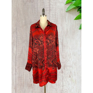 (50% OFF NWT) Zara Red Multi Paisley Scarf Tunic with "CHANEL VIBES" M